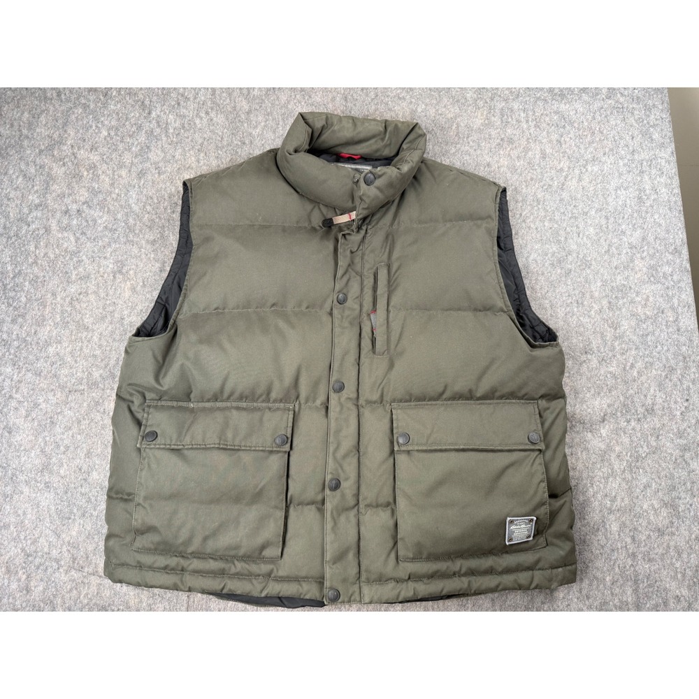 Eddie Bauer Down Puffer Vest Mens XXL Olive Green WeatherEdge Quilted Warm Coat